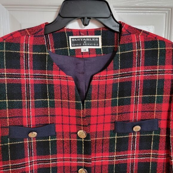 Vintage Plaid/Gold Bottons Blazer 14 - Picture 6 of 9